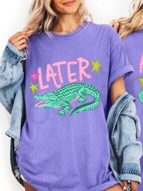 Later After While Alligator Shirt Funny Graphic Tee Front Back Print Cute Gator